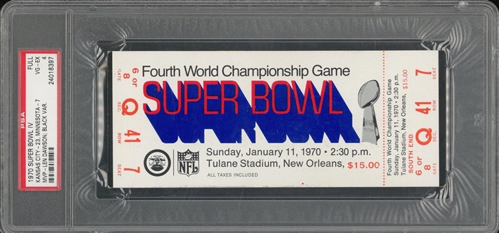 1970 Super Bowl IV Full Ticket, Black Variation - PSA VG-EX 4